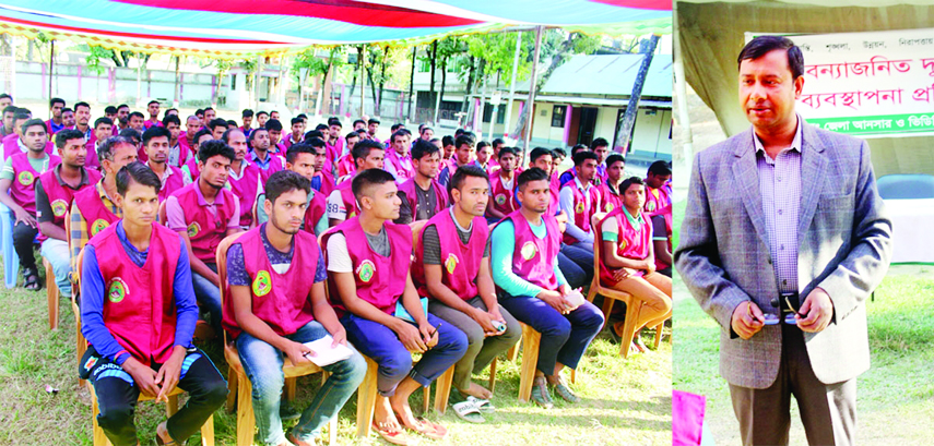 SYLHET: Prof Dr Md Faisal Ahmed of Social Science Department of Sylhet University of Science and Technology(SUST) speaking at a training course on flood related disaster management of members of Ansar and VDP Brecently.