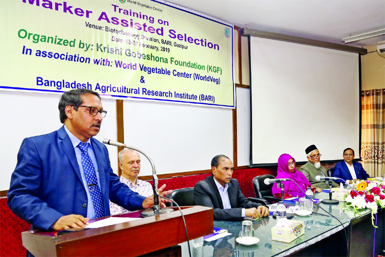 Director General of Bangladesh Agricultural Research Institute Dr. Abul Kalam Azad speaking at the inaugural ceremony of a training programme on 'Marker Assisted Selection' at its seminar room in Gazipur on Monday.