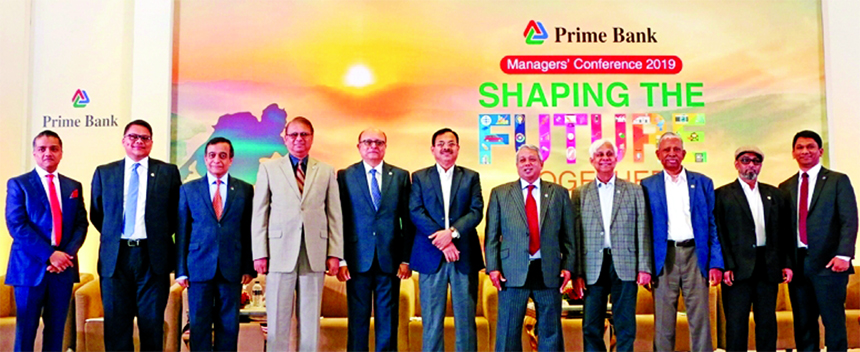 Azam J Chowdhury, Chairman of Prime Bank Limited, attended with the participants of 'Managers Conference-2019 at Hotel Intercontinental in the city on Saturday. Mafiz Ahmed Bhuiyan, Imran Khan, Vice Chairmen, Md. Shirajul Islam Mollah, EC Chairman, Shams