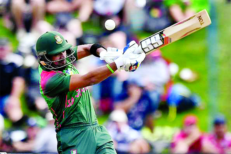 Sabbir Rahman looks to pull towards the leg side during the third and last One Day International (ODI) match between Bangladesh and New Zealand at Dunedin in New Zealand on Wednesday. Sabbir hit 102.