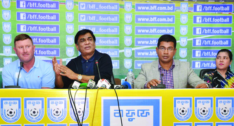 President of Bangladesh Football Federation (BFF) Kazi Md Salahuddin speaking at a press conference at the conference room in BFF House on Friday.