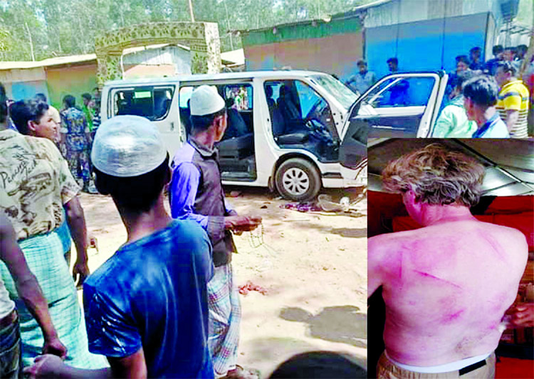 Agitated Rohingyas vandalised vehicles of German journalists while they were returning after visit the Kutupalong Rohingya camps in Cox's Bazar on Thursday.
