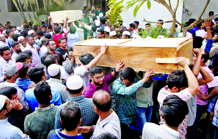 Relatives took over bodies of 46 victims of Chawkbazar fire as DMCH handed over after identified those on Friday.