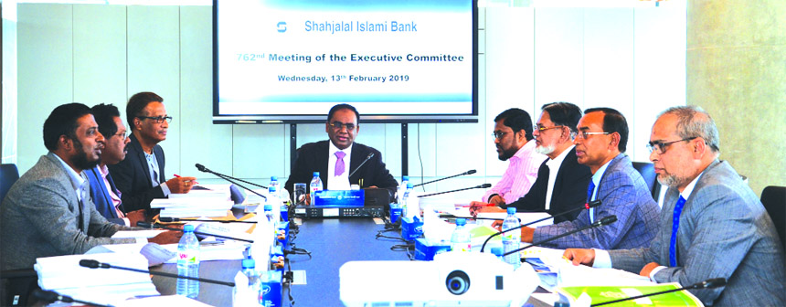 Dr. Anwar Hossain Khan, MP, Chairman of Executive Committee of Shahjalal Islami Bank Limited, presiding over its 62nd EC meeting at its head office recently. Among others Directors of the Bank Fakir Akhtaruzzaman, Khandaker Shakib Ahmed, Mohammad Younus,