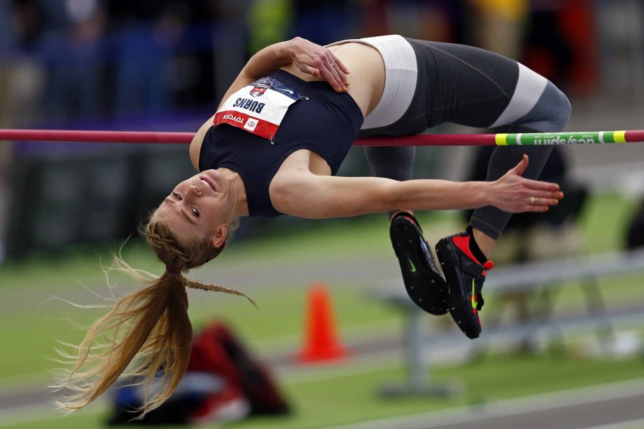 Shaina Burns competes in the high jump part of the pentathlon during the USA Track and Field Indoor Championships in New York on Friday.
