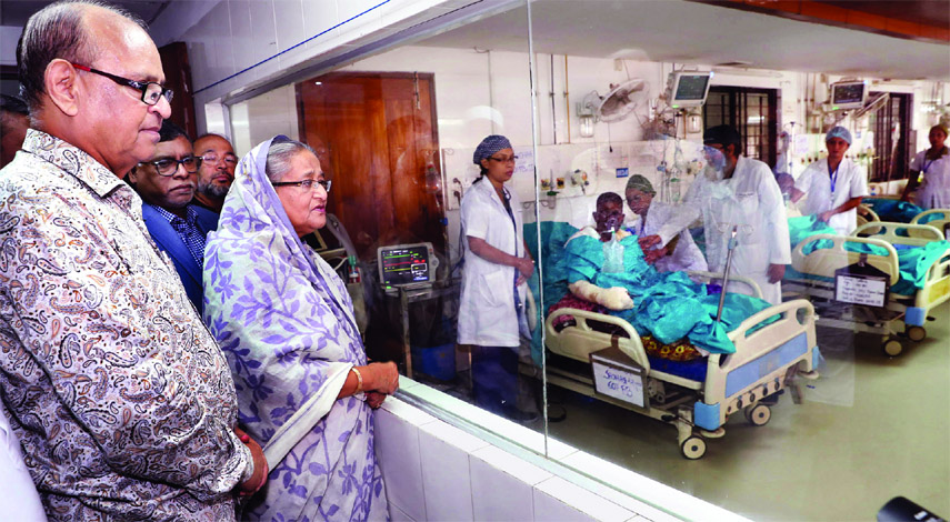 Prime Minister Sheikh Hasina visited the Chawkbazar fire victims' undergoing treatment at Dhaka Medical College Hospital Burn Unit on Saturday.