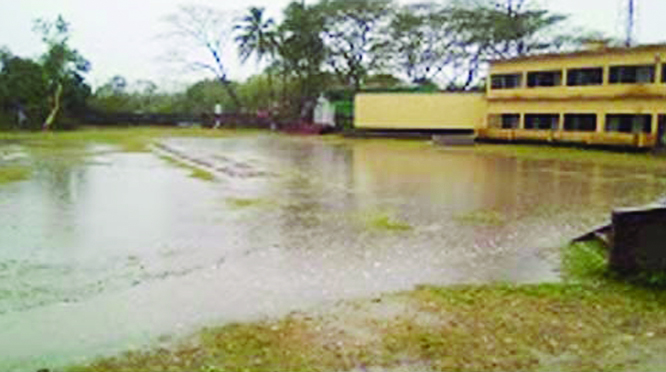 SATKHIRA: Sonabaria High School ground has been submerged due to heavy rain yesterday.