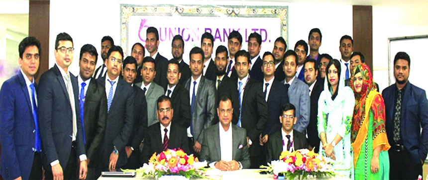 A.B.M.Mokammel Hoque Chowdhury, Additional Managing Director of Union Bank Ltd, poses with the participants of a concluding ceremony of Foundation Training Course of the bank's Officers at its training institute recently. DMD Md. Nazrul Islam was presen