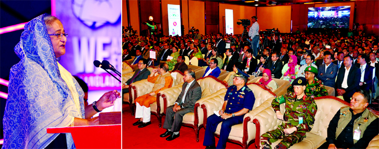 Prime Minister Sheikh Hasina speaking at the first conference of Expatriate Engineers at a local hotel on Tuesday.