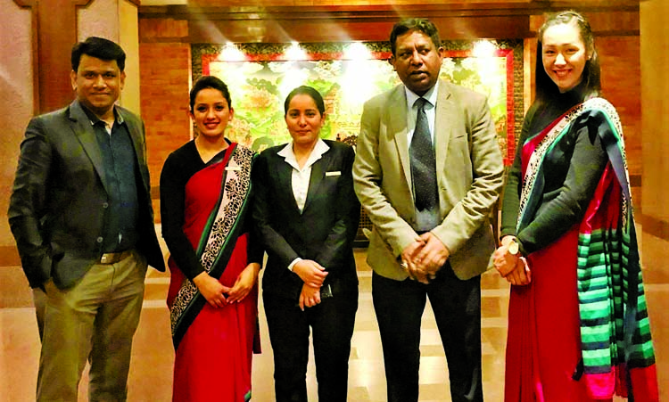 Chief Editor of Eastern News Agency (ENA) Omar Yasser Mallick and Legal Consultant of Arona International, Bangladesh Ms Khodeja Shifa Ony, among others, at the agreement signing ceremony with Le Meridien Dhaka & Hotel Yak Yeti , Nepal for the purpose of