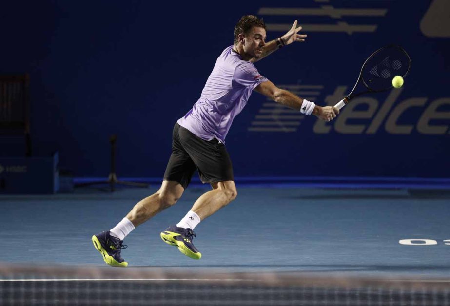 Stan Wawrinka of Switzerland returns a ball in his match against Ryan Harrison of the US, during round one play at the Mexican Tennis Open in Acapulco, Mexico on Monday.