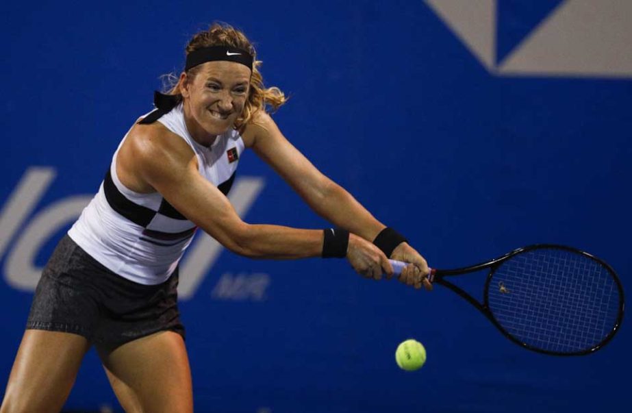 Victoria Azarenka of Belarus plays the ball in her Mexican Tennis Open round 1 match against Danielle Collins of the US, in Acapulco, Mexico on Tuesday.