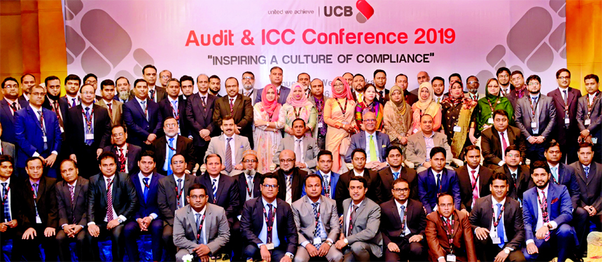 Akhter Matin Chaudhury, Chairman of Audit Committee of United Commercial Bank Limited (UCB), poses for a photo session with the participants of the Audit & ICC Conference-2019 with the goal to create a culture of compliance and mitigating financial risk a
