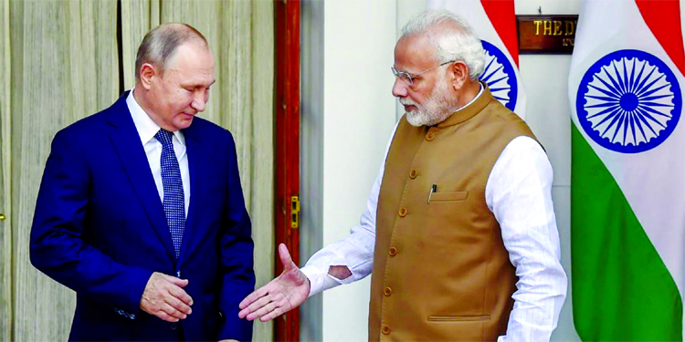 Russian President Vladimir Putin with Prime Minister Narendra Modi.