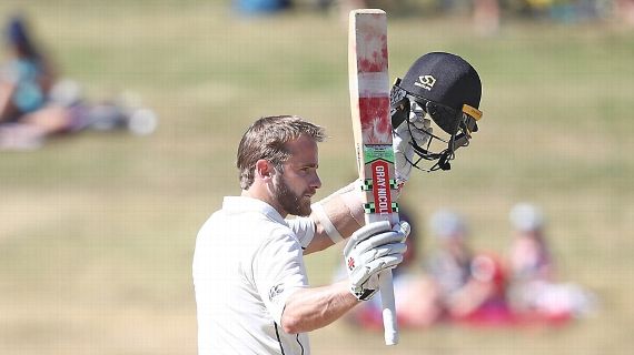 Kane Williamson of New Zealand, celebrating his double century during the third day of the first Test match between Bangladesh and New Zealand at Hamilton in New Zealand on Saturday.
