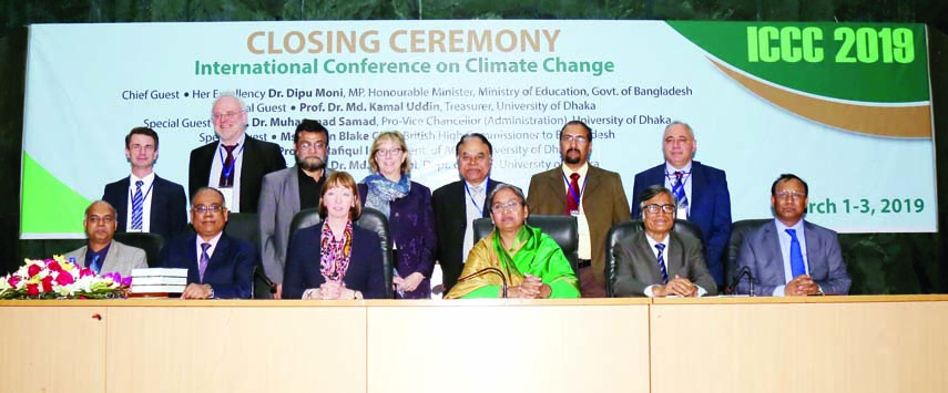 A two-day long international conference on Climate Change concluded at Nabab Nawab Ali Chowdhury Senate Bhaban Auditorium of Dhaka University on Saturday. Education Minister Dr Dipu Moni was present as Chief Guest while British High Commissioner Ms Aliso