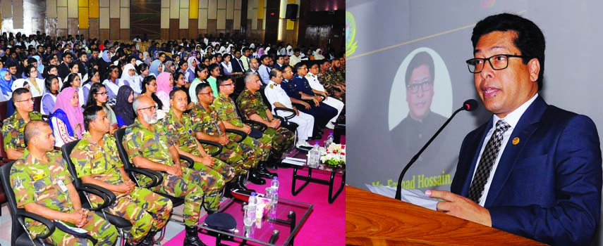 State Minister for Public Administration Farhad Hossain MP speaking as Chief Guest at a seminar on World Birth Defects : Social Awareness and Prevention at Military Institute of Science and Technology (MIST) at Mirpur Cantonment yesterday . Photo : IS