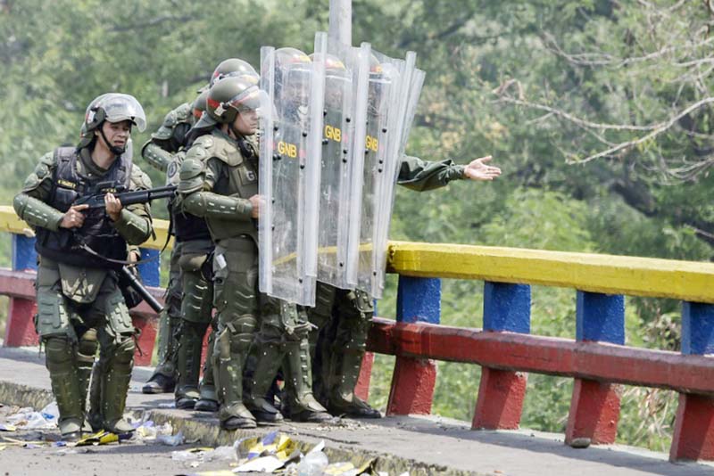Troops with Venezuela's Bolivarian National Guard were out in force on the border with Colombia.