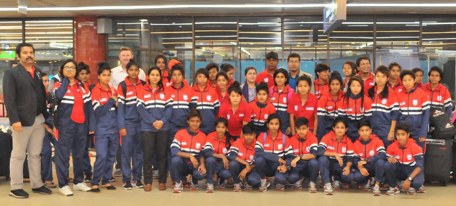 Members of Bangladesh Under-16 National Women's Football team arrived at the Hazrat Shahjalal International Airport on Tuesday. Bangladesh Women confirmed their final berth in the AFC Women's Under-16 Championship in Myanmar recently.