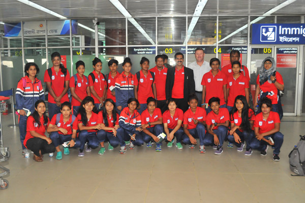Members of Bangladesh National Women's Football team reached at Biratnagar in Nepal on Monday.