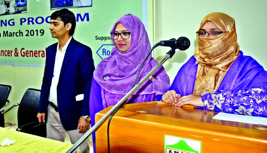 Dr Nasima Akhter and Dr. Tarana Tabashum, consultants of Ahsania Mission Cancer and General Hospital, among others, at the launching ceremony of a new cancer detection procedure Fluorescent in Situ Hybridization at the hospital in the city yesterday.