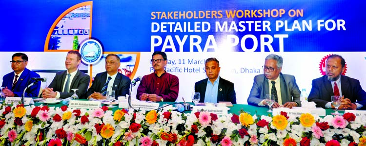 State Minister for Shipping Khalid Mahmud Chowdhury speaking at a workshop on 'Formulation of Master Plan on Payra Port' with stakeholders at Hotel Sonargaon in the city on Tuesday.