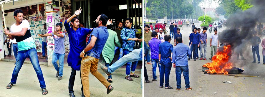 Students organizations locked in a clash in TSC and in front of Dhaka University VC's residence centering results of DUCSU election on Tuesday.