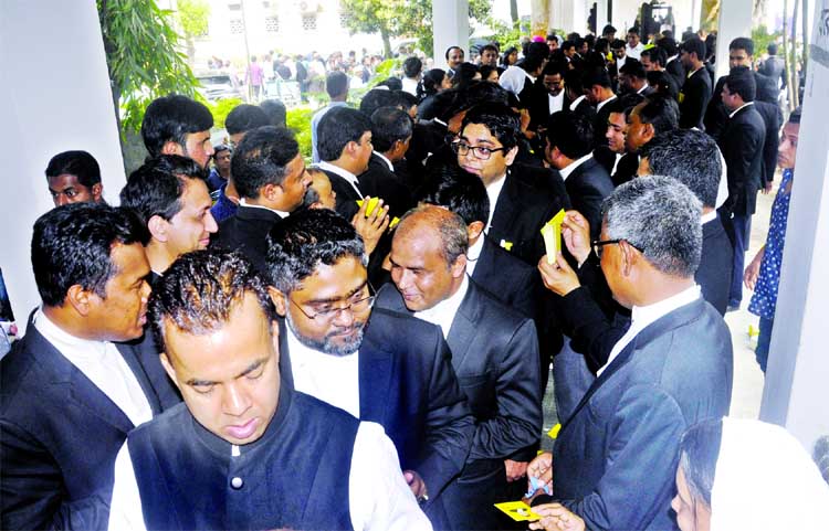 Voters of Supreme Court Bar Association (SCBA) are in queue to cast their votes in 2-day election that began on Wednesday.