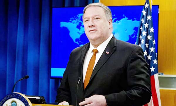 Mike Pompeo speaks during the State Department's annual report on human rights on Wednesday in Washington DC
