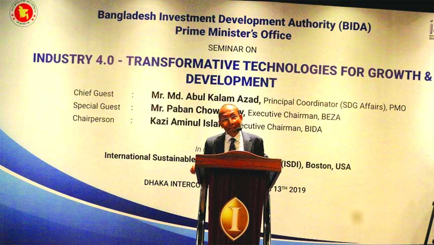 Md. Abul Kalam Azad, Principal Coordinator of SDG Affairs under Prime Minister's Office, speaking at "Industry 4.0: Transformative Technologies for Growth and Development" organized by Bangladesh Investment Development Authority (BIDA), in collaborat