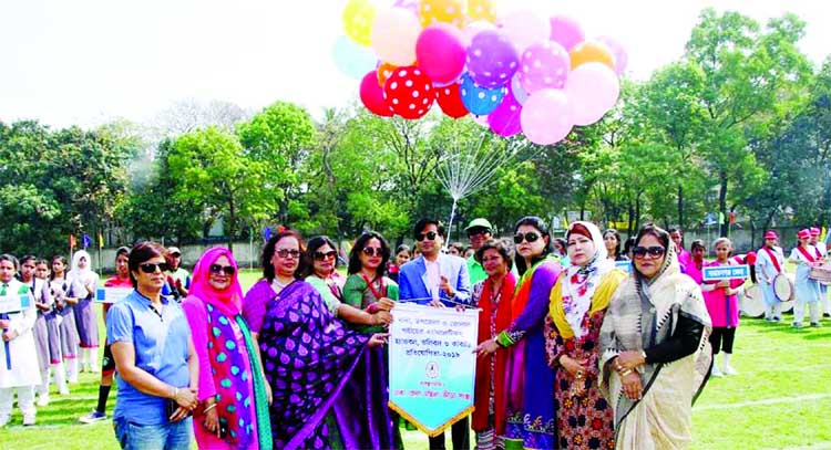 DC of Dhaka ASM Ferdous Khan inaugurating the Women's Athletics, Handball, Volleyball, Kabaddi Competition of Dhaka (Thana, Upazila & Zonal Level) by releasing the balloons as the chief guest at the Sultana Kamal Women's Sports Complex in the city's Dh