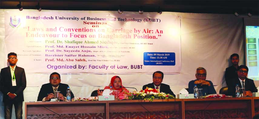 Prof Md. Abu Saleh, Vice Chancellor, Bangladesh University of Business and Technology speaks at a seminar on law held at the International Conference Hall of the University campus at Rupnagar, Mirpur-2 in the city on Saturday.