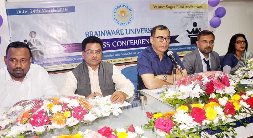 Falguni Mukharjee, Chancellor of Brainware University, Kolkata on Thursday speaks at a press conference at the Reporters Unity in the city informing her university's admission procedure for Bangladeshi students.