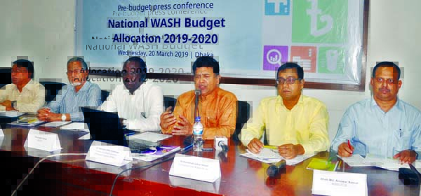 Former Adviser to the Caretaker Government Dr. Hossain Zillur Rahman speaking at a pre-budger press conference on 'National WASH Budget Allocation-2019-2020' at the Jatiya Press Club on Wednesday.