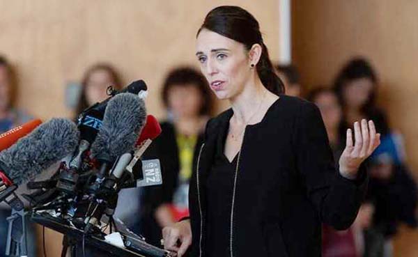 New Zealand Prime Minister Jacinda Ardern speaking at Cashmere High School in Christchurch.