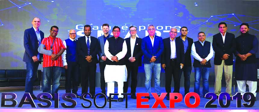 Zunaid Ahmed Palak, State Minister for ICT Division, attended the launching ceremony of IoT services of Grameenphone (GP) at BASIS Softexpo-2019 at BICC on Wednesday. Syed Almas Kabir, BASIS President, Yasir Azman, Deputy CEO, Mahmud Hossain, Chief Busine