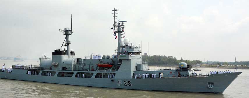 Samudra Joy, an war ship of Bangladesh Navy living Cox's Bazar Sea Beach on Thursday to participate in an International Maritime Exhibition in Malaysia will begin on March 26.