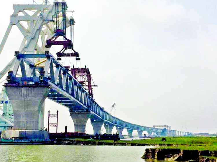 About 1350 meters of the much-hyped Padma Bridge is now visible with the installation of 9th span on the pillars No-34 and 35 on Friday.