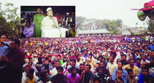 JHENAIGATI (Sherpur): Jhenaigati Upazila Awami League President SM Abdullahel Warez Nayem, Upazila Chairman candidate speaking at an election campaign on Friday night marking the upcoming fifth Upazila Parishad election today.