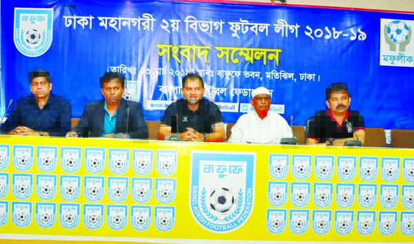 Secretary of the Second Division Football League Committee Mohidur Rahman Miraz speaking at a press conference at the conference room of Bangladesh Football Federation (BFF) House on Saturday.