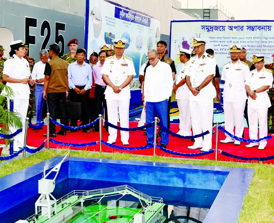 President Abdul Hamid visited different stalls of 'Armour Exhibition-2019' of Bangladesh Navy at the Old Airport in the city on Monday. ISPR photo