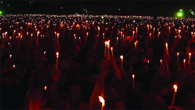 BOGURA: Candle lightings arranged at Altafunnesa play ground at Bogure in memories of millions of freedom fighters marking the Independence Day on Monday night.