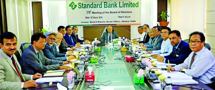 Kazi Akram Uddin Ahmed, Chairman, Board of Directors Standard Bank Limited, presiding over its 310th meeting at its head office in the city on Thursday. Mohammed Shamsul Alam, Vice-Chairman, Kamal Mostafa Chowdhury, SAM Hossain, Mohammed Abdul Aziz, Gulza