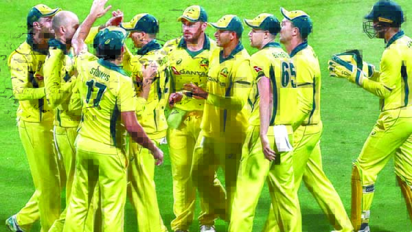 Players of Australia celebrating after beating Pakistan in the fourth One Day International (ODI) match at Dubai in United Arab Emirates on Friday.