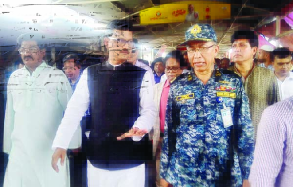MUNSHIGANJ: State Minister for Shipping Khalid Mahmud Chowdhury MP visiting Mawa and Kathal Bari Ferry ghat yesterday. Among others, Commodore M Mahbub-ul Islam, Chairman of Bangladesh Inland Water Transport Authority (BIWTA) was also present there.