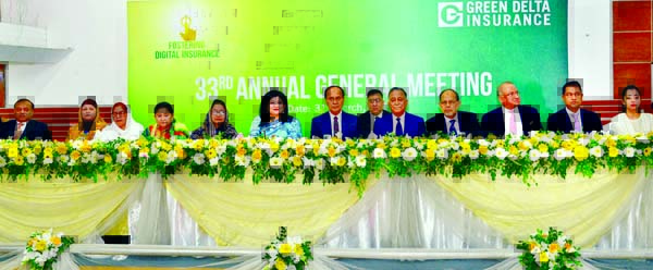 Md. Abdul Karim, Chairman of Green Delta Insurance Company Limited, presiding over its 33rd AGM at a hotel in the city on Sunday. The AGM declared 20 percent dividend (10% Stock, 10% Cash) for its shareholders for the year ended on December 31, 2018. Ms.