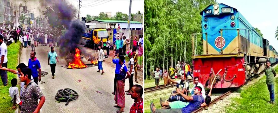Khulna-Jashore train communication remain suspended enforcing 72-hour strike since Tuesday morning after State-owned jutemill workers blocked the railway and roads setting fire on tyres.