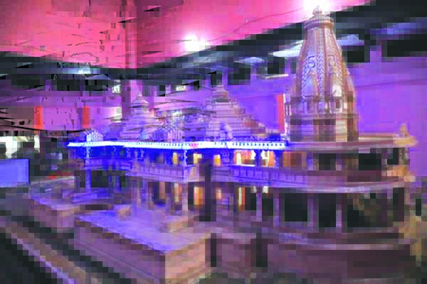 People look at a model of the proposed Ram temple in Ayodhya. AP file photo