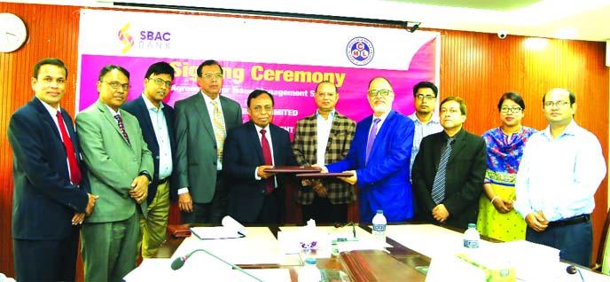 Md. Golam Faruque, CEO of South Bangla Agriculture and Commerce (SBAC) Bank Limited and Md. Sohel Rahman, CEO (Additional Charge) of ICB Capital Management Limited (a sister concern of Investment Corporation of Bangladesh (ICB), exchanging an agreement si
