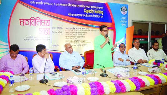 KHULNA: State Minister for ICT and Telecommunication Junaid Ahmed Polok speaking at a view exchange meeting on self-employment of youths under Capacity Building Project at Khulna Circuit House recently .